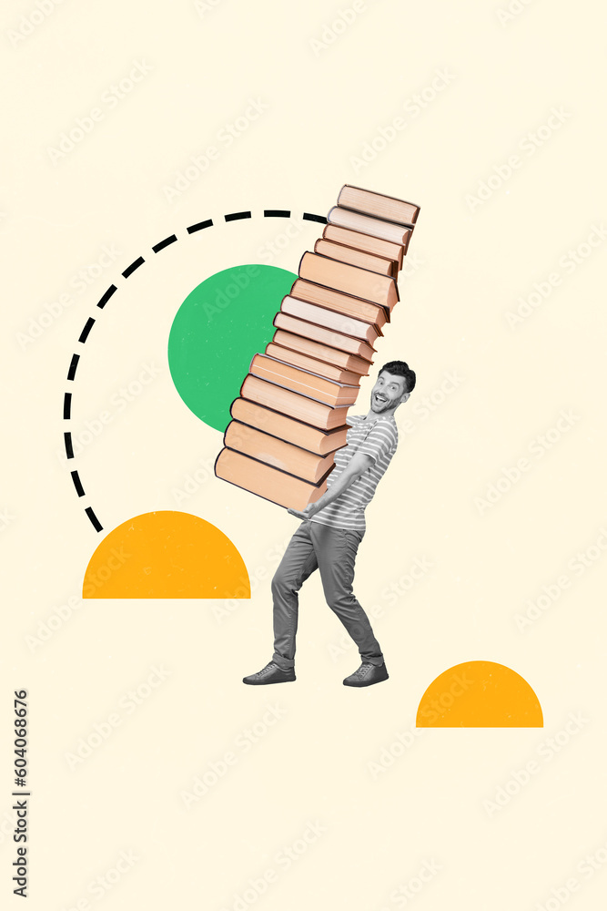 Poster drawing banner poster collage of geek young guy want learn everything borrow large size book from li