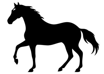 Fototapeta na wymiar Silhouette of a horse, Basic simple Minimalist vector SVG graphic, isolated on white background, black and white, no noise Generative AI