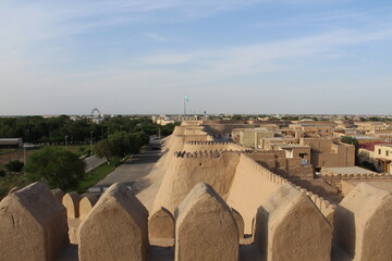 View to wall around Khiva old town historic centre Ichan Qala (Itchan Kala), arabic architecture, Uzbekistan