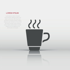 Coffee, tea cup icon in flat style. Coffee mug vector illustration on white isolated background. Drink business concept.