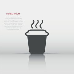 Coffee, tea cup icon in flat style. Coffee mug vector illustration on white isolated background. Drink business concept.