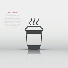 Coffee, tea cup icon in flat style. Coffee mug vector illustration on white isolated background. Drink business concept.