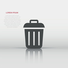 Trash bin garbage icon in flat style. Trash bucket vector illustration on white isolated background. Garbage basket business concept.