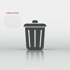 Trash bin garbage icon in flat style. Trash bucket vector illustration on white isolated background. Garbage basket business concept.