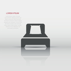 Bed icon in flat style. Sleep bedroom vector illustration on white isolated background. Relax sofa business concept.