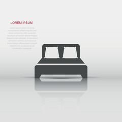 Bed icon in flat style. Sleep bedroom vector illustration on white isolated background. Relax sofa business concept.