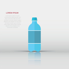 Water bottle icon in flat style. Plastic soda bottle vector illustration on white isolated background. Liquid water business concept.