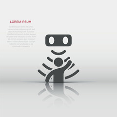 Motion sensor icon in flat style. Sensor waves with man vector illustration on white isolated background. People security connection business concept.