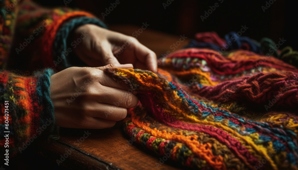 Poster handmade woolen textile woven with intricate pattern generated by ai