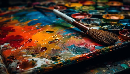 Obraz premium Vibrant colors mix on paper in studio generated by AI