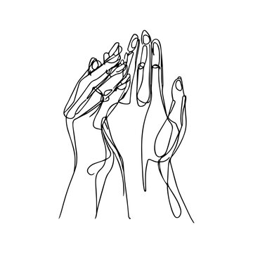 One line vector illustration. Human hands. Minimalism.