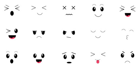 Kawaii emotions face set. Vector illustration.