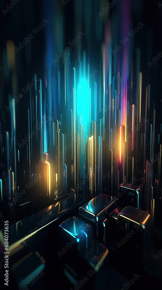 Poster blue metal rectangular array background,created with generative ai tecnology.
