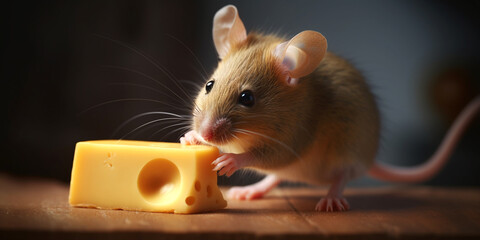 kleine Maus mit Käse im Keller, generative AI