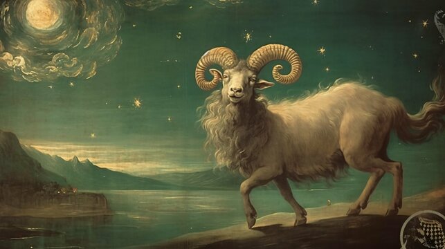 Capricorn Zodiac star sign, Goat, night stars, wallpaper illustration background , Generative AI