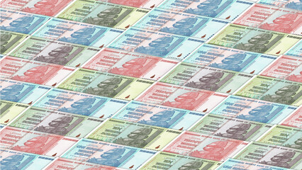 Financial illustration. Banknotes of 10, 20, 50 and 100 trillion Zimbabwe dollars. Economy and hyperinflation. Wallpaper or background.