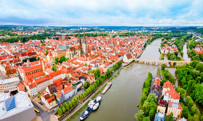 Fototapeta na wymiar Regensburg city aerial panoramic view, Germany