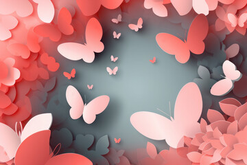 Paper background with butterflies. Background in papercut style. AI generative.