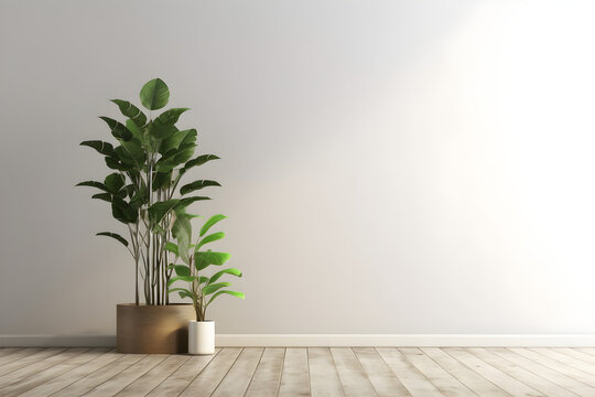 Interior background with plant 3d render