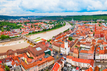 Naklejka na ściany i meble Wurzburg old town aerial panoramic view