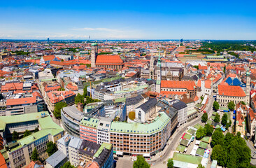Marienplatz aerial panoramic view in Munich city, Germany - obrazy, fototapety, plakaty