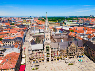 Fototapeta premium Marienplatz aerial panoramic view in Munich city, Germany
