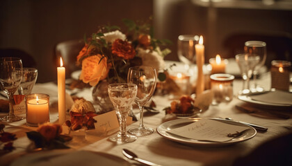 Elegant candlelit dinner party with luxurious decor generated by AI
