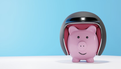 Piggy bank wearing a crash helmet