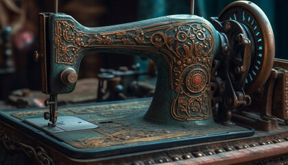 Antique sewing machine spool, close up, working skill generated by AI