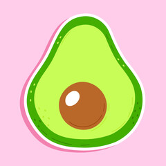 Cute sticker Avocado character. Vector hand drawn cartoon kawaii character illustration icon. Isolated on pink background. Avocado character concept