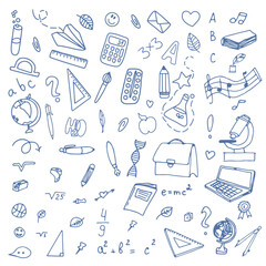 A set of doodle school badges with doodles.School education. Let's go back to school doodle drawing. Vector