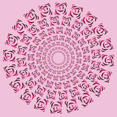 Elegant vector geometric pattern in the form of roses arranged in a circle on a pale pink background