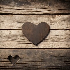 3D heart on wooden planks, wood grain background