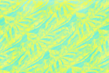 Neon yellow and teal retro pattern background made up of wavy lines