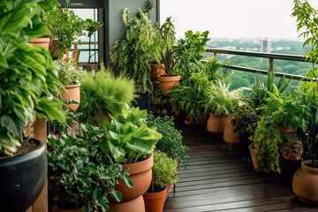 Lush greenery on modern terrace: Stunning indoor plants for stylish decoration and landscaping, generative AI