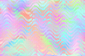 Iridescent holographic retro background in psychedelic color palette with wave-like distortion effect