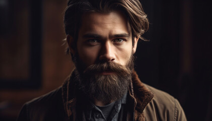 Fototapeta premium Confident young man with stylish beard and jacket generated by AI