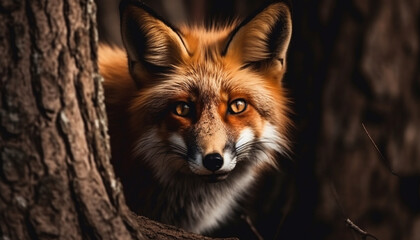 Obraz premium Cute fox staring, alert, in winter snow generated by AI