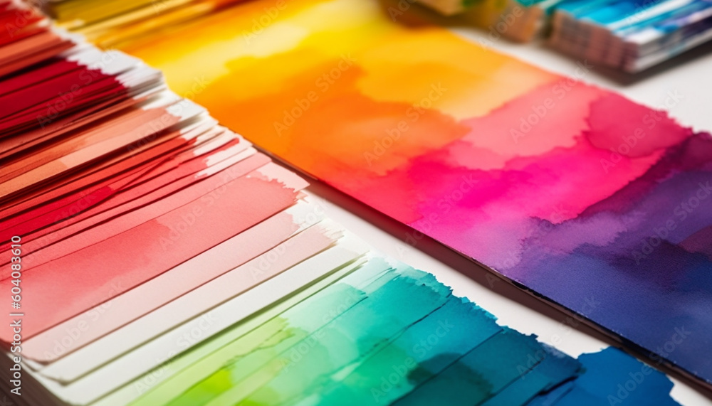 Poster a chaotic stack of colorful paint variations generated by ai