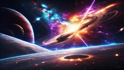 Obraz premium Colorful space galaxy. Beautiful universe view. Generative ai