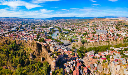 Narikala fortress aerial panoramic view, Tbilisi