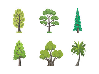 Collection of various tree vector icon set on white background