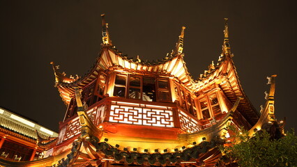 The old buildings night view with the lights on located in Shanghai of the city in China