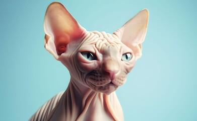 Charming Cornish Rex Cat  against a bright pastel background. Generative AI.