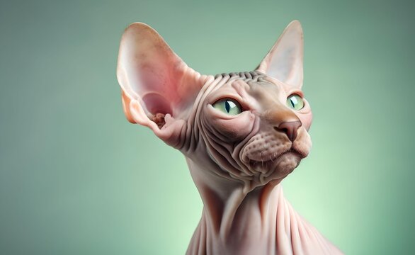 Charming Cornish Rex Cat  against a bright pastel background. Generative AI.