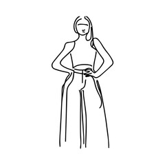 One line vector illustration. Female body. Fashion icon. Minimalism
