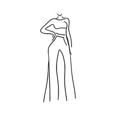 One line vector illustration. Female body. Fashion icon. Minimalism
