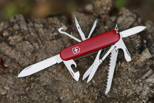 LVIV, UKRAINE - May 13, 2023: Victorinox Swiss folding knife