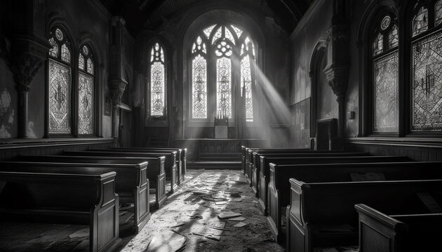 Praying in silence, ancient chapel tranquil scene generated by AI
