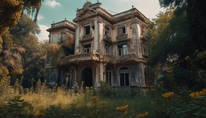 Obraz premium Ancient architecture, ruined and abandoned, nature history generated by AI